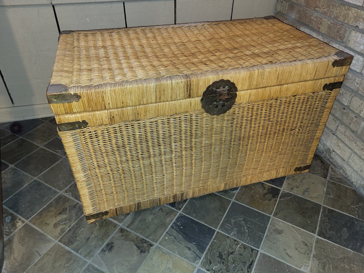 Wicker trunk w/ brass hardware