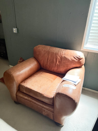 Oversized Leather Club Chair, Rolled Arms, Used Fair