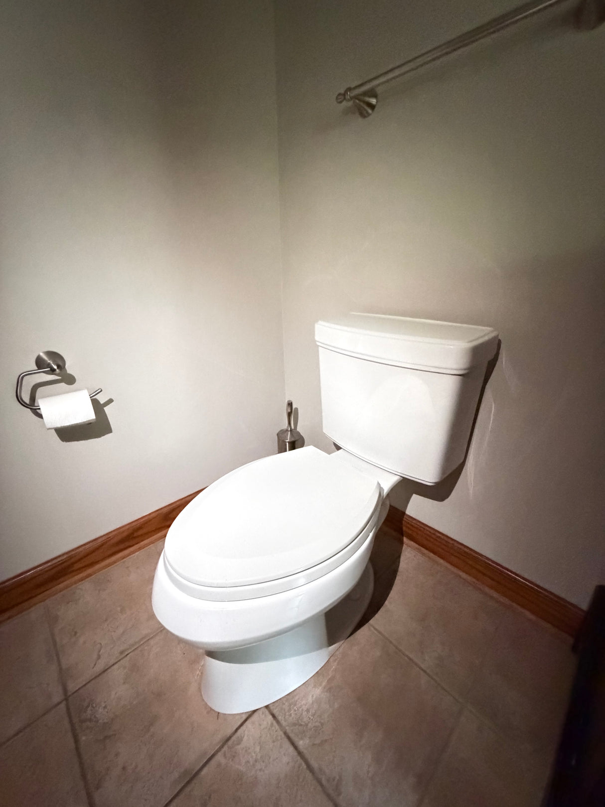 White Elongated Chair-Height 2-Piece Toilet, Used Good