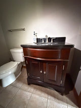 Cherry Wood Single-Sink Vanity, Black Granite Top, ~31in, Faucet Incl., Good