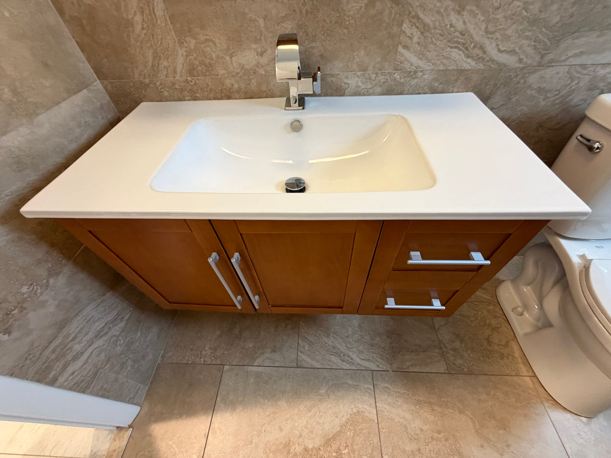 Modern Floating Bathroom Vanity with Mirror & Integrated Sink
