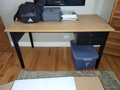 Wood and metal desk with single drawer